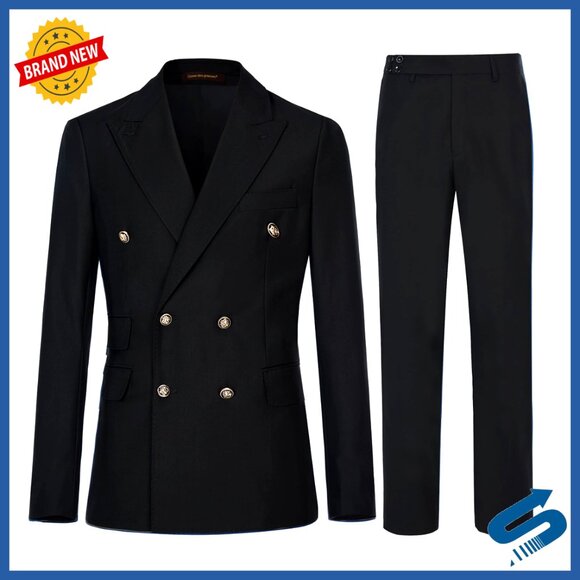 Slim Fit Double Breasted Suit Blazer Pants Set Business Wedding